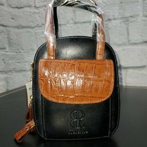 Belle Rose Women's Black/Brown Leather Purse - 7"